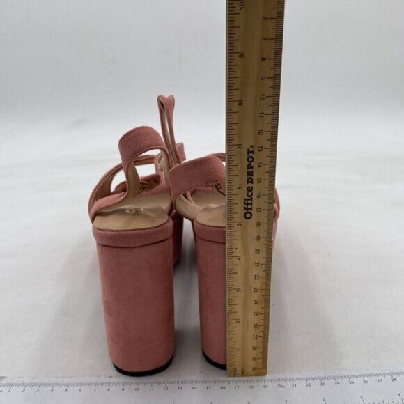 FSJ Pink Peep Toe Chunky High Heels Platform Sandals Ankle Strap Velvet Shoes - Picture 5 of 8